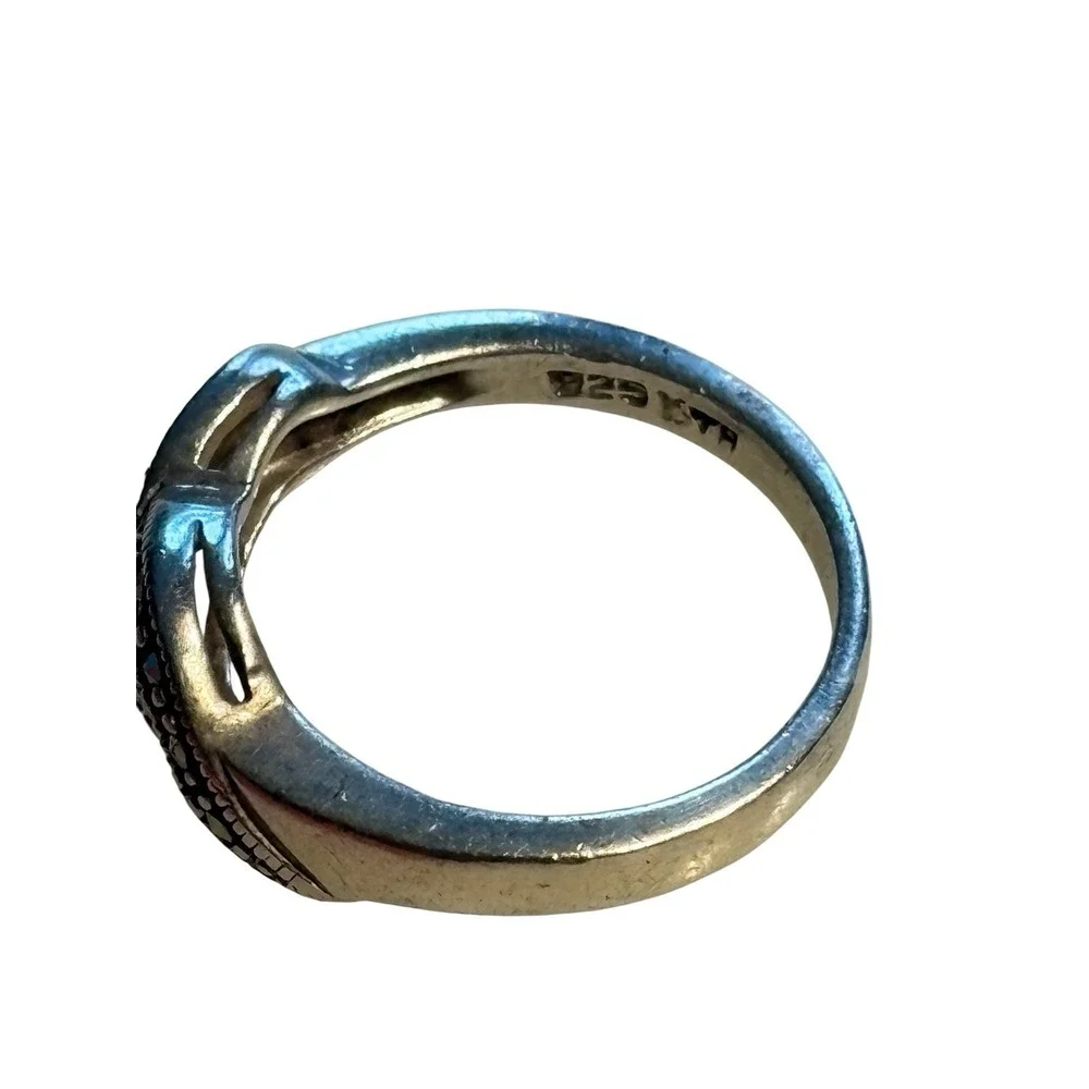 Sterling Silver‎ Marcasite Swirled Openwork Wavy Scroll Band Ring Size 5.5 VTG